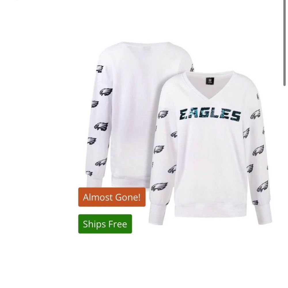Cuce White Philadelphia Eagles Sequin Vneck Medium